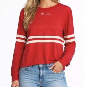 Champion Red Long Sleeve Stripe Crewneck Top Size Medium